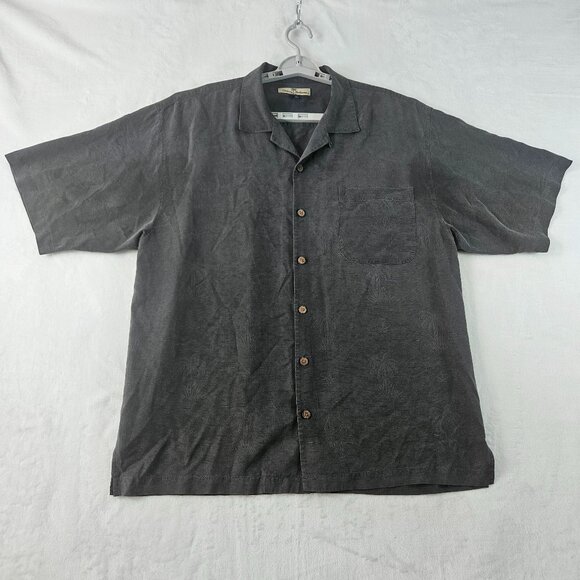 Tommy Bahama Men's Shirt Size Large Silk Short Sleeve Black Button Up Palm Trees - Picture 1 of 9